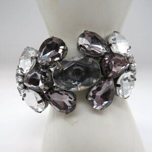 Vera Wang Bracelet Silver Tone Large Faceted Rhinestone Cluster Statement Bangle